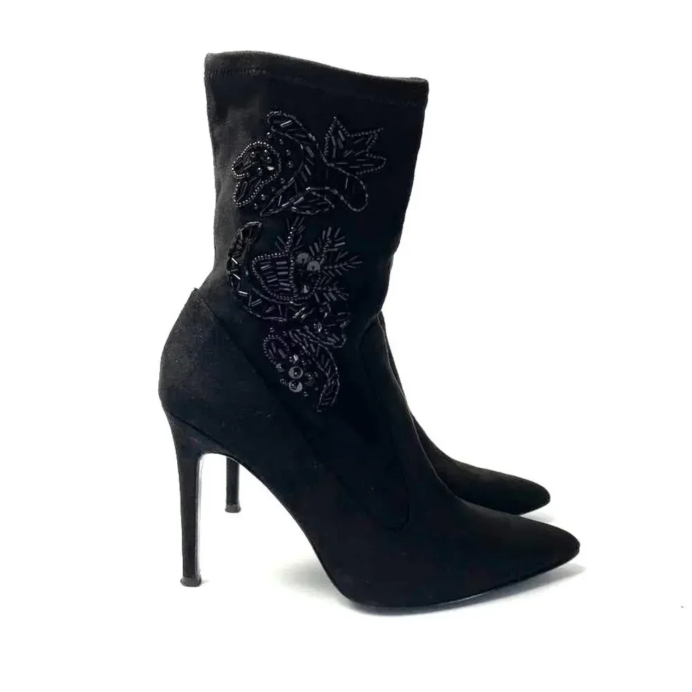 Women's Nina Dorella Pointed Toe Stiletto Heel Ankle Beaded Dress Boots 7 M